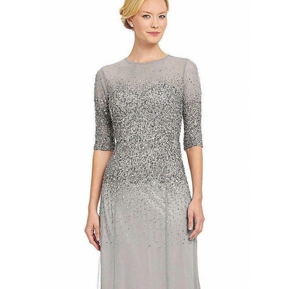Adrianna Papell Silver Long Sleeve Dress - Picture 1 of 12